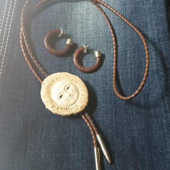 Vintage leather braided concho with blue-eyed Sun
